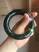 Load image into Gallery viewer, 58.2mm Certified 100% Natural dark green with light green fern frost chubby round cut nephrite Jade bangle HT101-0795
