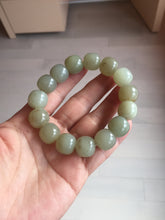 Load image into Gallery viewer, 14x13.2mm 100% Natural light green/brown vintage style nephrite Jade bead bracelet HE89
