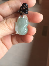 Load image into Gallery viewer, 100% natural type A icy watery black/white/clear(冰乌鸡)/light green(冰绿乌鸡) jadeite fox pendant necklace AA123
