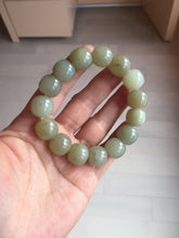 Load image into Gallery viewer, 14x13.2mm 100% Natural light green/brown vintage style nephrite Jade bead bracelet HE89
