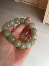 Load image into Gallery viewer, 14x13.2mm 100% Natural light green/brown vintage style nephrite Jade bead bracelet HE89
