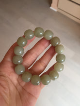 Load image into Gallery viewer, 14x13.2mm 100% Natural light green/brown vintage style nephrite Jade bead bracelet HE89
