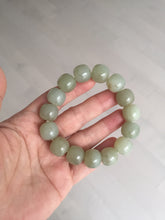 Load image into Gallery viewer, 14x13.2mm 100% Natural light green/brown vintage style nephrite Jade bead bracelet HE89
