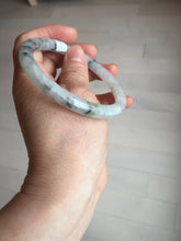 Load image into Gallery viewer, 58.5mm certificated Type A 100% Natural icy watery light green/white with dark green floating flowers Chinese ink painting round cut Jadeite Jade bangle PB126-7352
