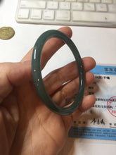 Load image into Gallery viewer, 56.5mm Certified Type A 100% Natural dark green/blue/gray Guatemala slim round cut Jadeite bangle PE51-7057
