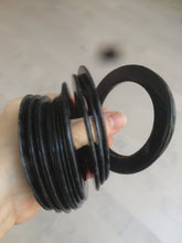 Load image into Gallery viewer, 51-52mm Certified Type A 100% Natural black (Wuji) flat style Jadeite Jade jingle bangle group w107
