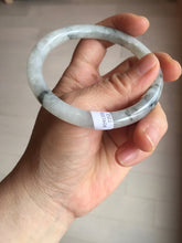Load image into Gallery viewer, 58.5mm certificated Type A 100% Natural icy watery light green/white with dark green floating flowers Chinese ink painting round cut Jadeite Jade bangle PB126-7352
