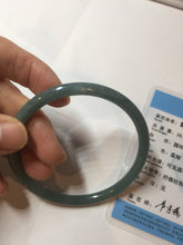 Load image into Gallery viewer, 60mm Certified Type A 100% Natural dark green/blue/gray with Guatemala slim round cut Jadeite bangle PE52-7052
