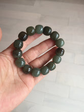 Load image into Gallery viewer, 14x13.2mm 100% Natural olive green/brown/black sugar vintage style nephrite Jade bead bracelet HE87
