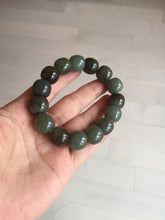 Load image into Gallery viewer, 14x13.2mm 100% Natural olive green/brown/black sugar vintage style nephrite Jade bead bracelet HE87
