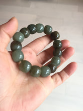 Load image into Gallery viewer, 14x13.2mm 100% Natural olive green/brown/black sugar vintage style nephrite Jade bead bracelet HE87
