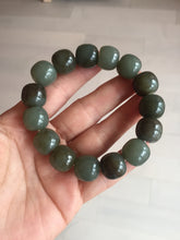 Load image into Gallery viewer, 14x13.2mm 100% Natural olive green/brown/black sugar vintage style nephrite Jade bead bracelet HE87
