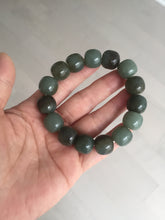 Load image into Gallery viewer, 14x13.2mm 100% Natural olive green/brown/black sugar vintage style nephrite Jade bead bracelet HE87
