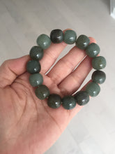 Load image into Gallery viewer, 14x13.2mm 100% Natural olive green/brown/black sugar vintage style nephrite Jade bead bracelet HE87
