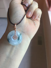 Load image into Gallery viewer, 23.8mm Type A 100% Natural icy watery white with green floating flowers Jadeite Safety Guardian Button donuts pendant BP186
