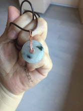 Load image into Gallery viewer, 23.8mm Type A 100% Natural icy watery white with green floating flowers Jadeite Safety Guardian Button donuts pendant BP186

