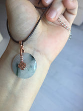 Load image into Gallery viewer, 23.8mm Type A 100% Natural icy watery white with green floating flowers Jadeite Safety Guardian Button donuts pendant BP186
