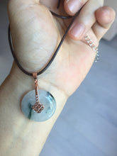 Load image into Gallery viewer, 23.8mm Type A 100% Natural icy watery white with green floating flowers Jadeite Safety Guardian Button donuts pendant BP186
