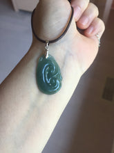 Load image into Gallery viewer, 100% Natural type A icy watery dark green gray black Guatemala jadeite RuYi(如意) pendant BP185
