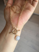 Load image into Gallery viewer, 100% natural Type A Double Layer Gold-Tone O-T toggle Necklace with white light purple gray Jadeite Pendant PF70
