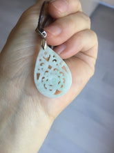 Load image into Gallery viewer, 100% Natural type A light green purple white openwork jadeite pendant BP183
