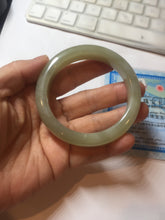 Load image into Gallery viewer, 54.2mm certified 100% Natural icy watery light beige pale pink gray white nephrite bangle HN122-1076
