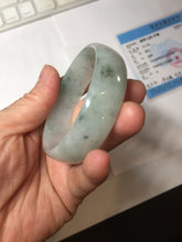 Load image into Gallery viewer, 53.1mm Certified Type A 100% Natural light green white with green floating flowers thin jadeite Jade bangle BS164-1595
