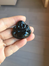 Load image into Gallery viewer, 100% Natural dark green/black jadeite jade(Mocui, 墨翠) happy Buddha Pendant/handhold stone PC141
