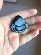 Load image into Gallery viewer, 100% Natural dark green/black jadeite jade(Mocui, 墨翠) happy Buddha Pendant/handhold stone PC141

