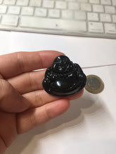 Load image into Gallery viewer, 100% Natural dark green/black jadeite jade(Mocui, 墨翠) happy Buddha Pendant/handhold stone PC141
