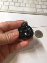 Load image into Gallery viewer, 100% Natural dark green/black jadeite jade(Mocui, 墨翠) happy Buddha Pendant/handhold stone PC141
