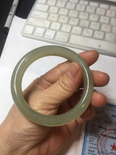 Load image into Gallery viewer, 54.2mm certified 100% Natural icy watery light beige pale pink gray white nephrite bangle HN124-1064
