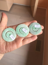 Load image into Gallery viewer, 38-39mm Type A 100% Natural sunny green/white Jadeite Jade concentric circle safety Guardian ring Pendant (子母扣,同心环) PC2
