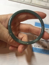 Load image into Gallery viewer, 55mm Certified Type A 100% Natural dark green/blue/gray Guatemala slim round cut Jadeite bangle PE60-7065
