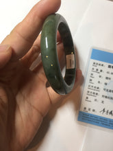 Load image into Gallery viewer, 51.5mm certified Type A 100% Natural dark green black oval Jadeite Jade bangle PB199-3352
