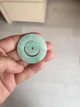 Load image into Gallery viewer, 38-39mm Type A 100% Natural sunny green/white Jadeite Jade concentric circle safety Guardian ring Pendant (子母扣,同心环) PC2
