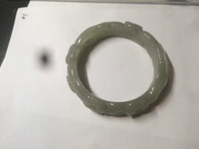 Load image into Gallery viewer, 59.5mm 100% natural light green/gray Quartzite (Shetaicui jade) carved flowers bangle XY61
