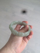 Load image into Gallery viewer, 59.5mm 100% natural light green/gray Quartzite (Shetaicui jade) carved flowers bangle XY61
