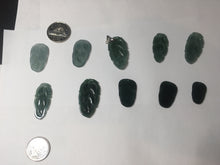 Load image into Gallery viewer, 100% natural type A icy watery dark green blue gray black Guatemala jadeite leaf pendant BP184-3
