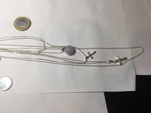 Load image into Gallery viewer, Layered silve-tone cross with 100% natural Type A white light purple gray Jadeite Pendant  Necklace PF72
