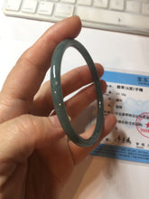 Load image into Gallery viewer, 57.2mm Certified Type A 100% Natural dark green/blue/gray with Guatemala slim round cut Jadeite bangle PE63-7018
