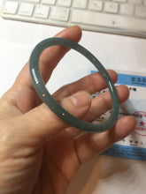 Load image into Gallery viewer, 57.2mm Certified Type A 100% Natural dark green/blue/gray with Guatemala slim round cut Jadeite bangle PE63-7018
