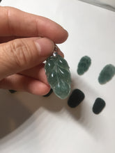 Load image into Gallery viewer, 100% natural type A icy watery dark green blue gray black Guatemala jadeite leaf pendant BP184-3
