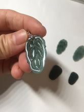 Load image into Gallery viewer, 100% natural type A icy watery dark green blue gray black Guatemala jadeite leaf pendant BP184-3
