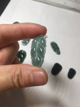 Load image into Gallery viewer, 100% natural type A icy watery dark green blue gray black Guatemala jadeite leaf pendant BP184-5
