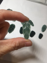 Load image into Gallery viewer, 100% natural type A icy watery dark green blue gray black Guatemala jadeite leaf pendant BP184-6
