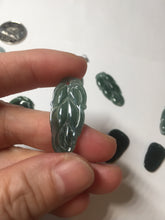 Load image into Gallery viewer, 100% natural type A icy watery dark green blue gray black Guatemala jadeite leaf pendant BP184-6
