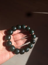Load image into Gallery viewer, 100% Natural 14x12.3mm dark green/gray/brown/black vintage style nephrite Jade bead bracelet HE50
