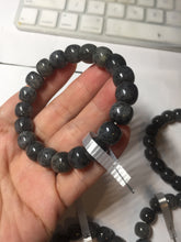 Load image into Gallery viewer, 9/10mm 100% Natural black sesame paste(芝麻糊青花) vintage style nephrite Jade bead bracelet HN30
