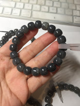 Load image into Gallery viewer, 9/10mm 100% Natural black sesame paste(芝麻糊青花) vintage style nephrite Jade bead bracelet HN30
